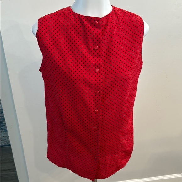 Rena Rowan for Saville 8 Petite Red Polka Dot Sleeveless Button Back Top - Picture 1 of 7